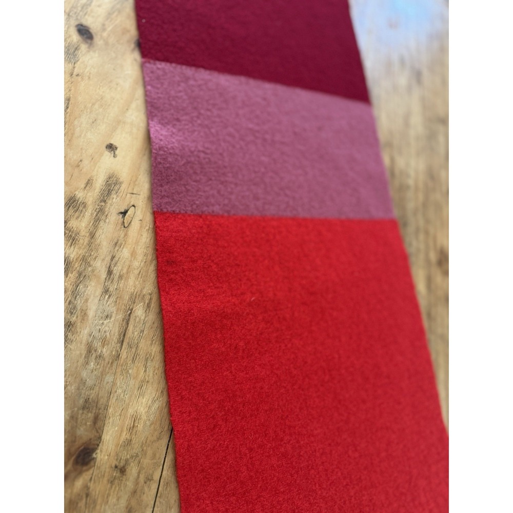 Vintage Lucy Barlow Wool Scarf Made in England Red Burgundy Colorblock Fringe - Picture 8 of 14